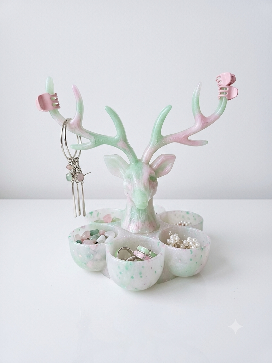 Porte-Bijoux Cerf en Résine — Couleurs Personnalisables